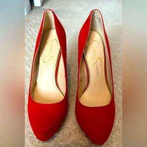 Red suede Jessica Simpson heels